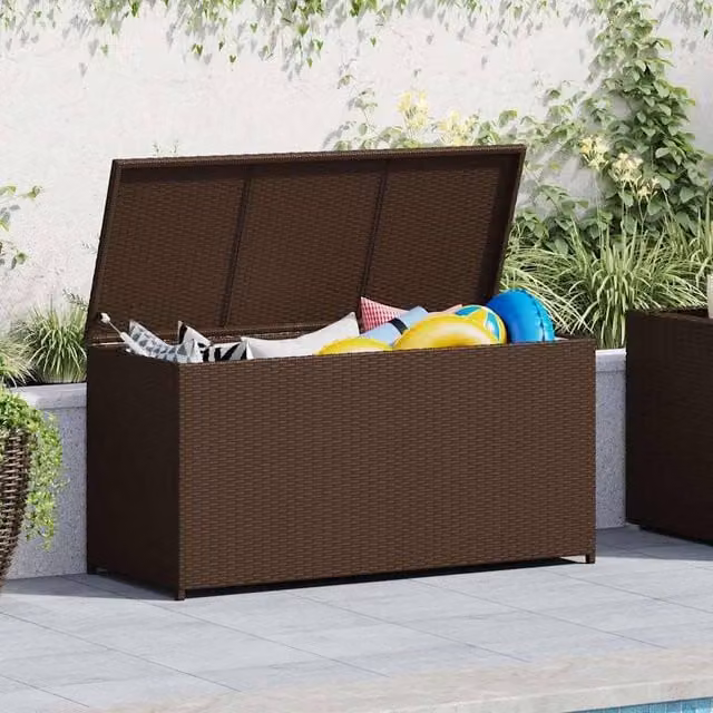 Berkfield Home Brown Poly Rattan Garden Storage Box W/D/H: 120 x 50 x 60 cm