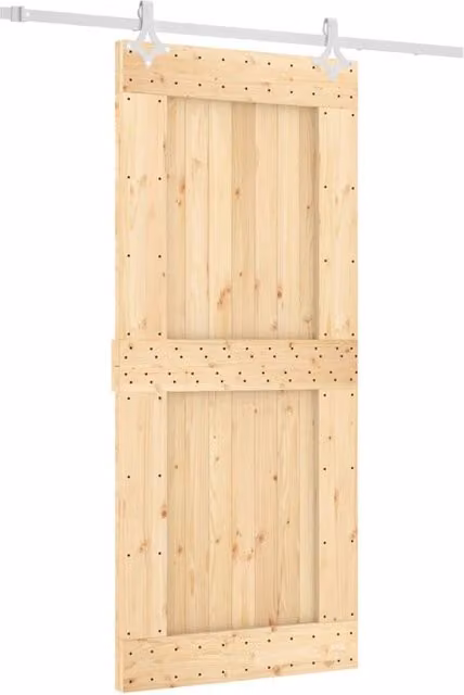 Berkfield Home Rustic Solid Wood Pine Sliding Door with Hardware Set, Natural, W: 90 cm, H: 210 cm