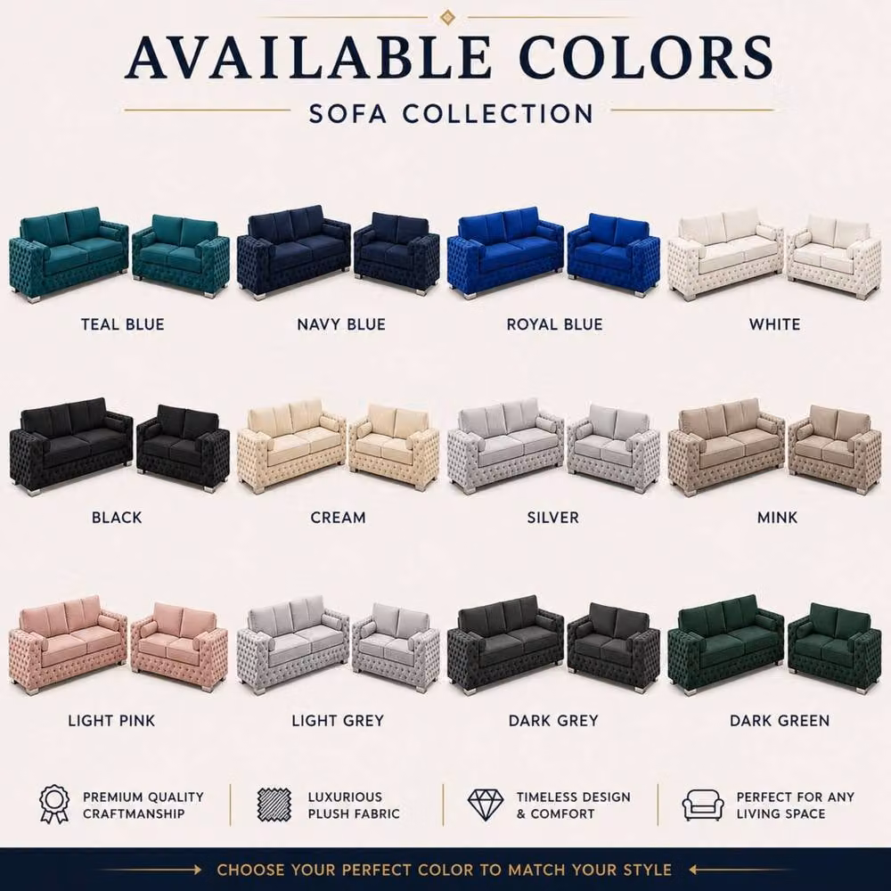 Stratus Interiors Ashley Full Back Chesterfield Upholstered Fabric 2 and 3 Seater Sofa Set in Navy Blue – 4