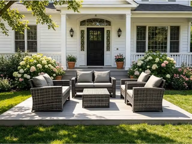 Fimous 6 Seater Rattan Garden Furniture Set in Dark Grey with High Back Sofa, Armchairs, Love Seat and Coffee Table – 1