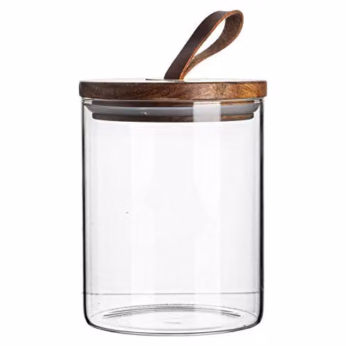 Argon Tableware Scandi Airtight Glass Storage Jar with Wood Lid, 0.75 l, Transparent and Brown – 1