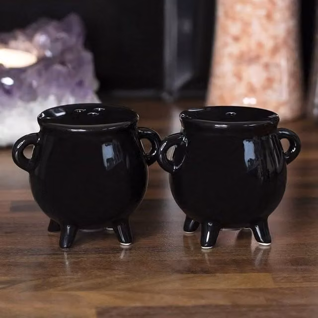 KDMK Black Ceramic Miniature Cauldron Cruet Set