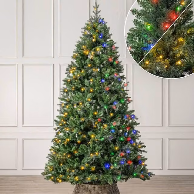 Christow Pre-Lit Fraser Fir Christmas Tree with Colour Switch Timer and LED Lights, 6ft