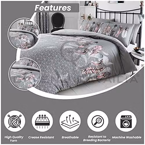 Smart Living Grey Dotted Polycotton Duvet Cover and Pillowcase Set – 6