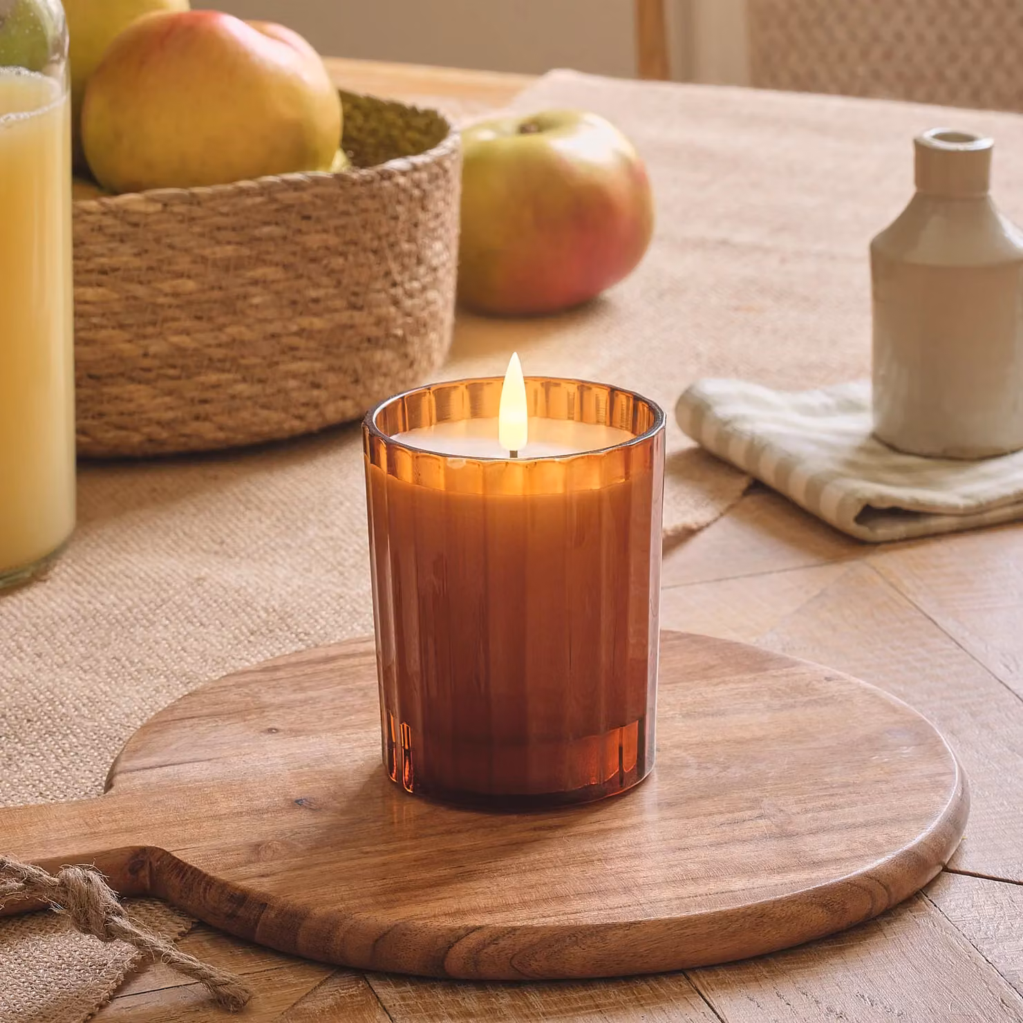 TruGlow® Burnt Orange LED Fluted Glass Votive Candle with Remote Control and Flicker Effect