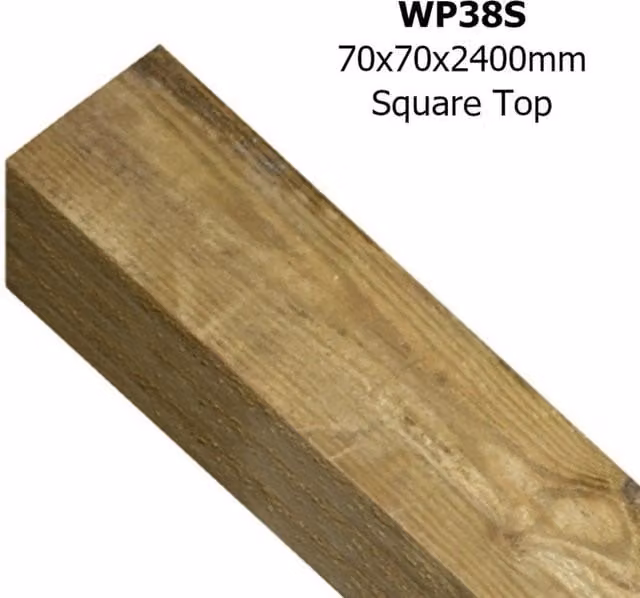 Burbage Iron Craft Pressure Treated Square Top Wall Mounted Wood Posts in Brown, H 240 cm x W 7 cm x D 7 cm
