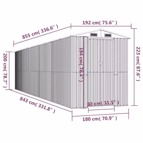 vidaXL Garden Shed in Dark Brown, Galvanised Steel, W/D/H: 192 x 855 x 223 cm – 3