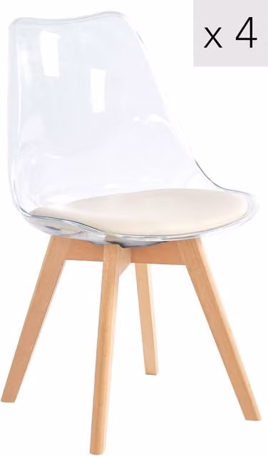Nordlys Set of 4 Scandinavian Dining Chairs in Beige Bouclé with Transparent Beech Wood Legs – 1