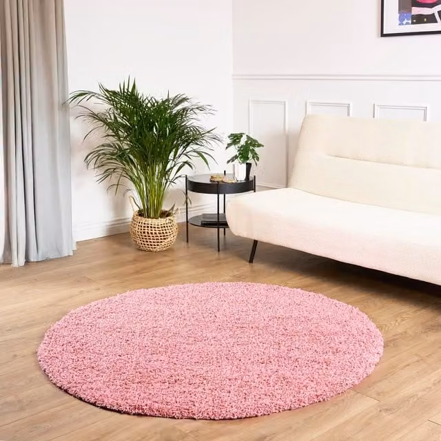 Bravich LTD California Shaggy Round Area Rug in Pink, Diameter: 150 cm