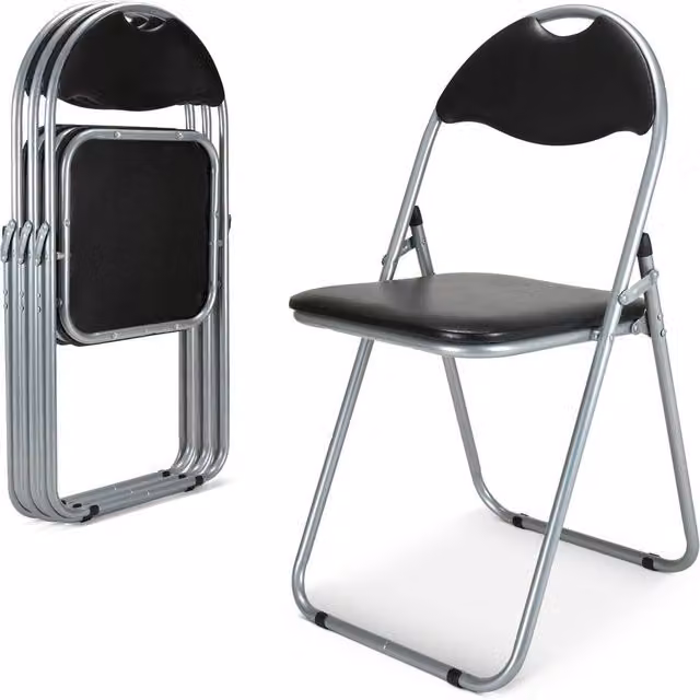 Bravich LTD Candy Faux Leather Padded Folding Dining Chair in Black, Pack of 4