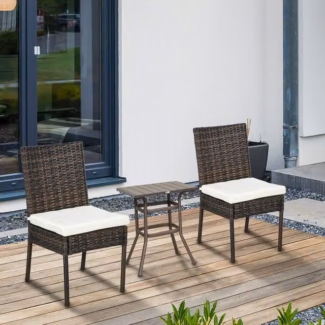 Outsunny 2 Piece Brown Rattan Garden Chairs with Cushions