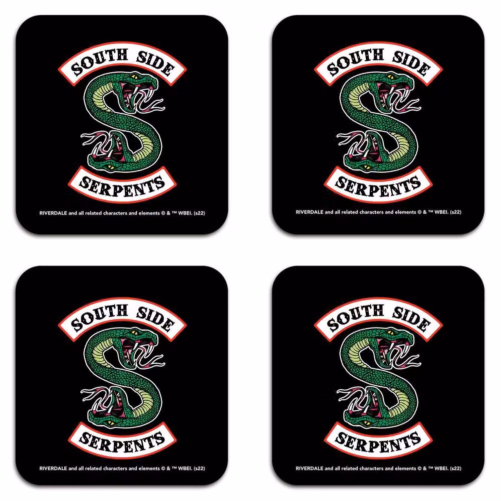 Riverdale Southside Serpents Multicolour Coaster Set, 4 Pack of Square Wood and Cork Coasters – 2