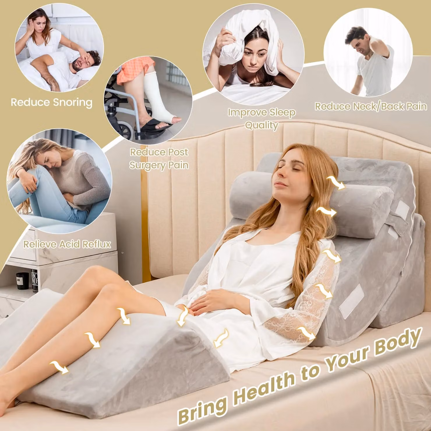 Costway 4-Piece Adjustable Memory Foam Bed Wedge Pillow Set with Removable Washable Covers in Grey – 3