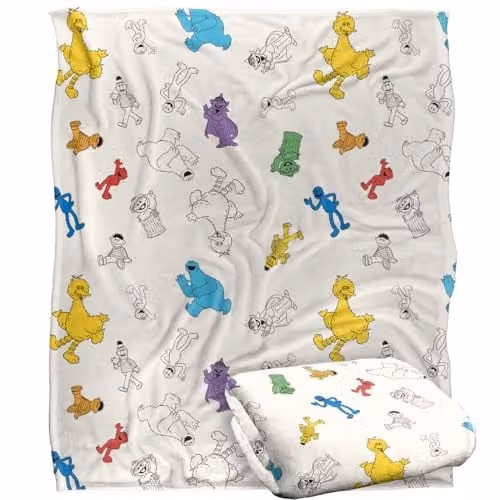 LOGOVISION Sesame Street Full Character Pattern Super Soft Fleece Throw Blanket, Multicolour, W: 152 cm, D: 127 cm