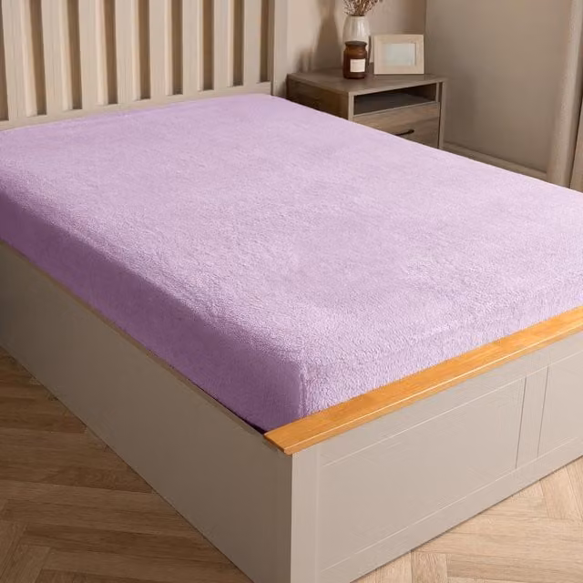 Brentfords Teddy Fleece Thermal Fitted Bed Sheet, Purple, W: 140 cm, L: 200 cm