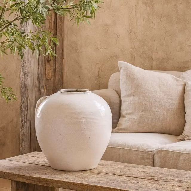 Wyld Haus Sagebloom Large White Glazed Ceramic Bottle Vase with Crackle Effect – 1