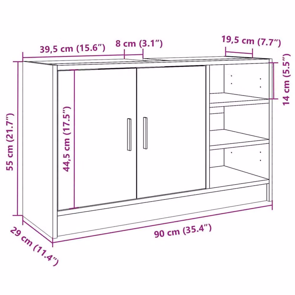 Berkfield Home Brown Oak Sink Cabinet W/D/H: 90 x 29 x 55 cm – 7
