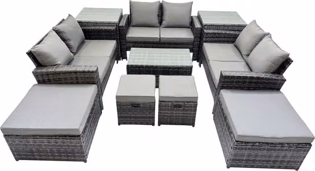 Fimous Lounge Double Seat Sofa Coffee Table Set with 2 Side Tables and 4 Stools in Dark Grey