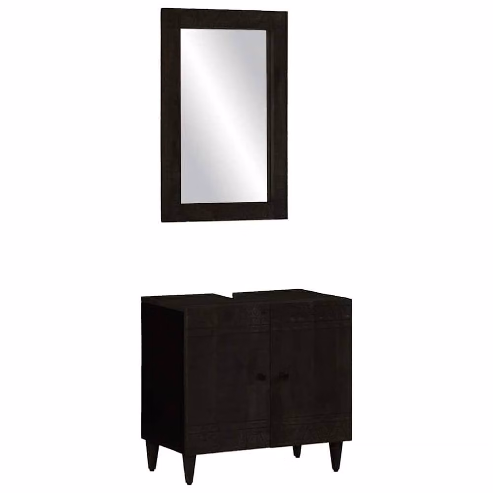 Berkfield Home Beautiful 2 Piece Bathroom Furniture Set in Black Mango Wood with Vanity Unit and Mirror Cabinet – 2