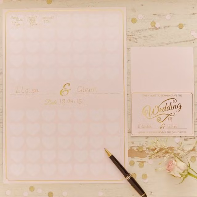 KDMD Gold Foiled Floral Wedding Alternative Guest Book Poster in Pink and Gold