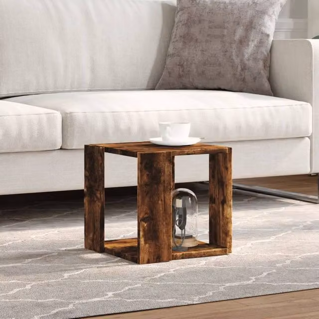 Berkfield Home Decorative Smoked Oak Coffee Table, Brown, W/D/H: 32 x 32 x 30 cm