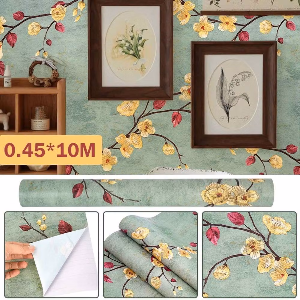 NESTLUNE Green Botanical Floral Self Adhesive Peel and Stick Wallpaper, W: 100 cm, H: 15 cm – 2