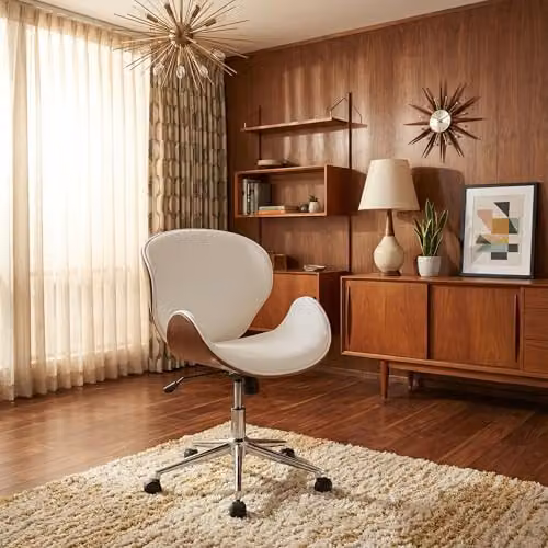 FWStyle Mid Back Bentwood Office Chair in Walnut and Glossy White Synthetic Leather – 2