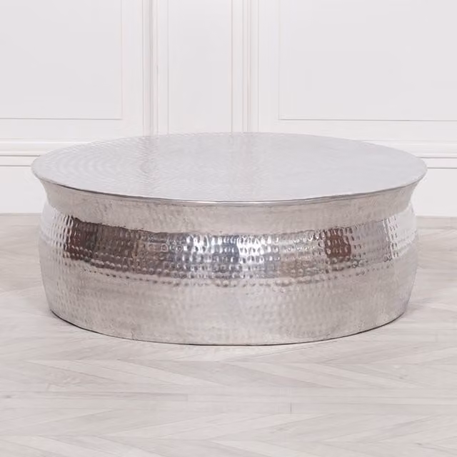 Glasstone Round Aluminium and Glass Coffee Table in Silver, W/D/H: 71.5 x 71.5 x 71.5 cm