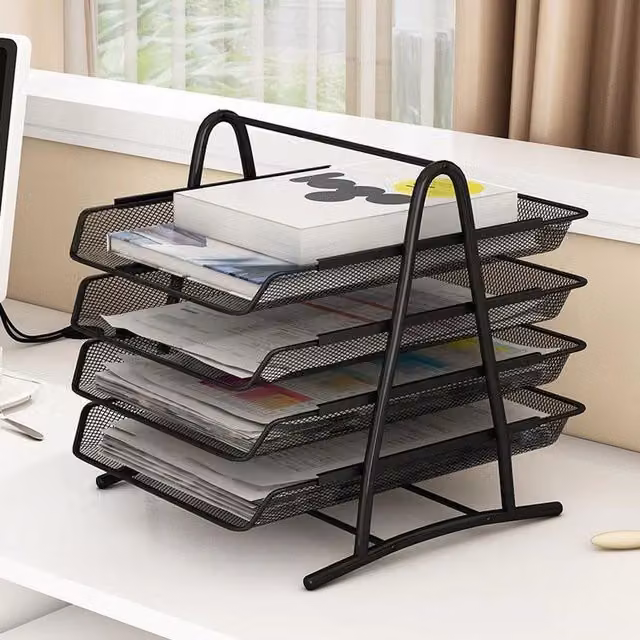 Living and home Metal Mesh A4 Letter Tray Desk Organizer, Black