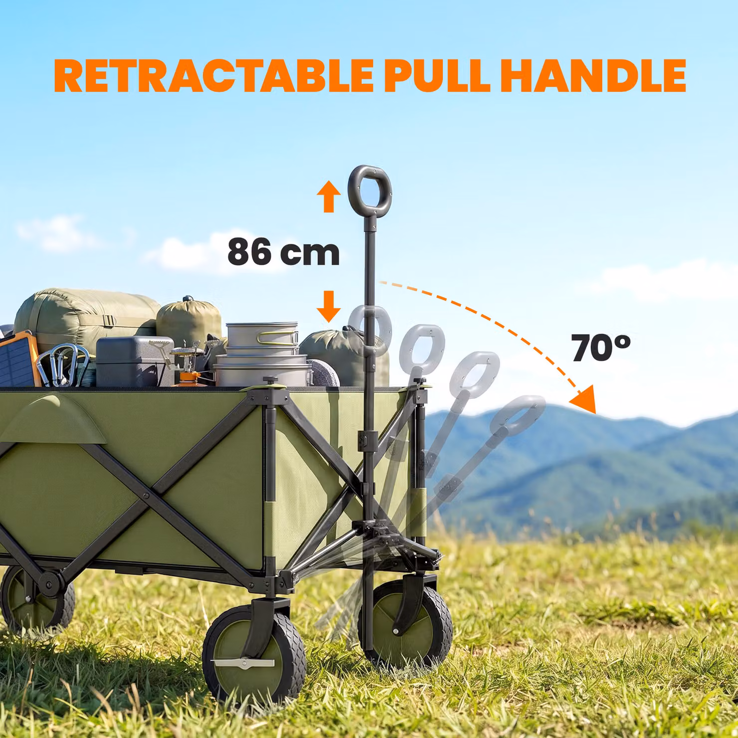 Outsunny Folding Garden Trolley with Wheels and Folding Board, Collapsible Green Outdoor Utility Wagon with Steel Frame – 4