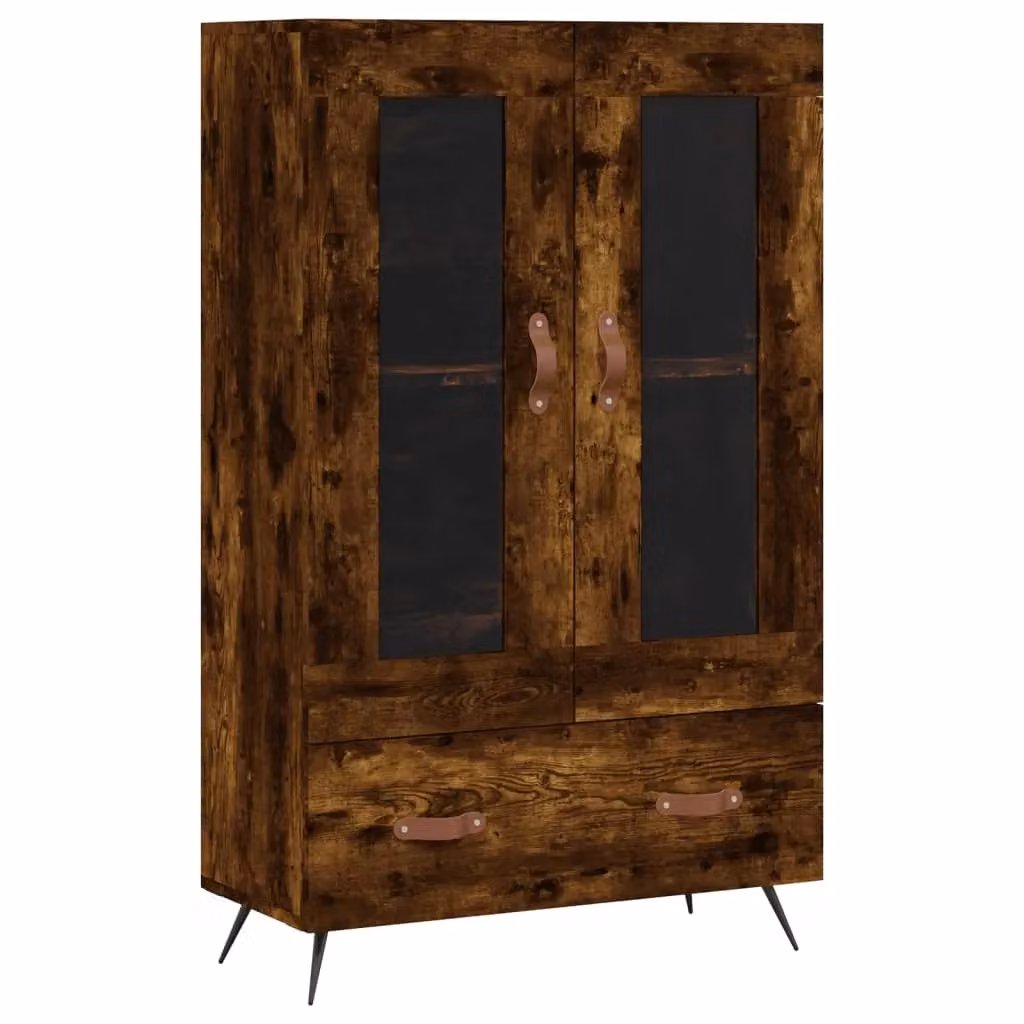 Berkfield Home Modern Smoked Oak Highboard in Brown with Glass Doors, W/D/H: 69.5 x 31 x 115 cm – 2
