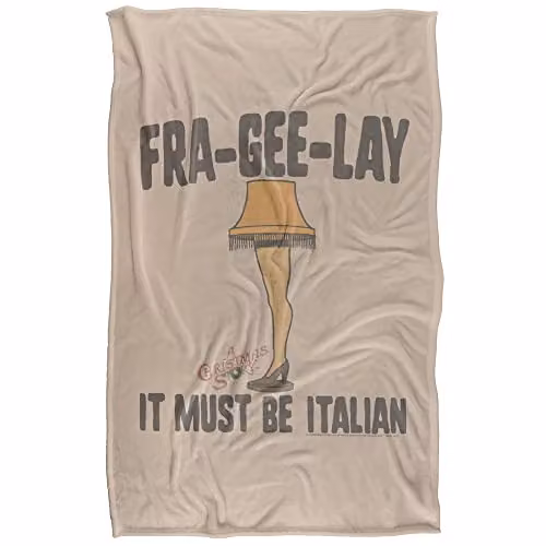 Warner Bros. A Christmas Story Fra-Gee-Lay Fragile Leg Lamp Super Soft Fleece Throw Blanket, W/D/H: 91 x 147 cm, Beige/Multicolour