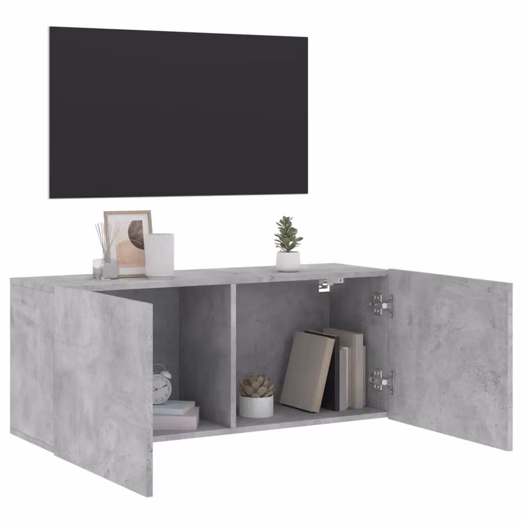Berkfield Home Wall-mounted Modern TV Cabinet in Concrete Grey, W/D/H: 100 x 30 x 41 cm – 4
