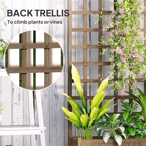 Outsunny Wooden Trellis Raised Garden Bed with Wheels, Brown, W/D/H: 186 x 54 x 35 cm – 3