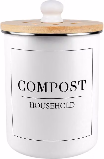 Purely Home Minimalistic Metal Compost Caddy with Flip Lid, 2L, White or Black