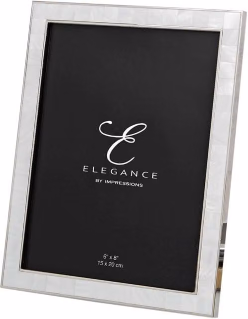Widdop and Co Elegance Nickel and Mother of Pearl Single Rectangular Tabletop Photo Frame, Silver and White, W/H: 15.24 x 22.0 cm