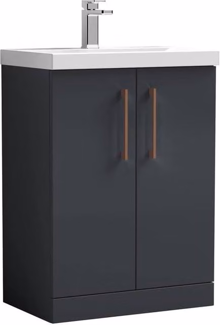 Balterley Modern Bathroom Vanity Unit with Basin and 2 Soft Close Doors, Grey, Width: 60 cm – 1