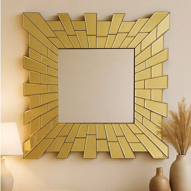 Orsina Glitzy Small Square Geometric Wall Mirror in Gold – 1
