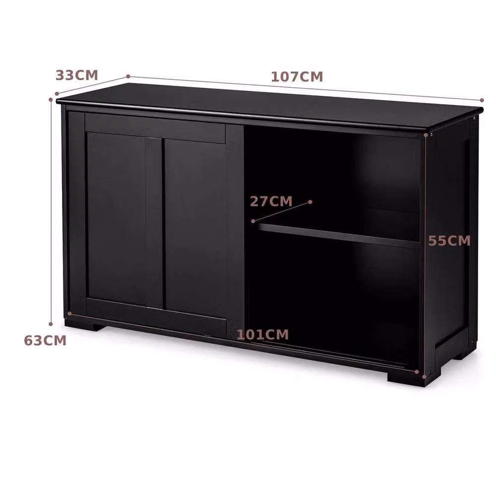 NESTLUNE Modern Black Wood Kitchen Storage Cabinet with Internal Shelves and Open Shelf Doors, W: 100 cm, D: 15 cm – 2