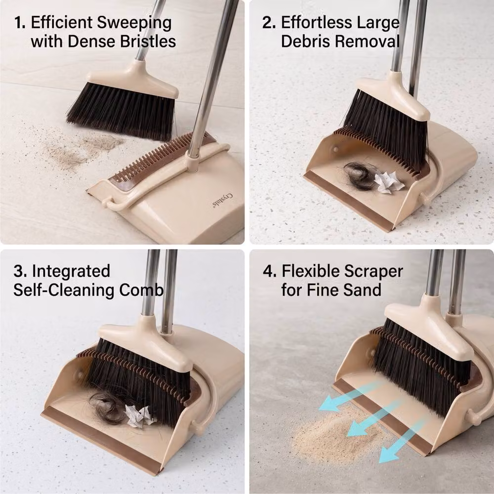 Crystals Long Handle Broom and Rotating Dustpan Set in Beige – 7