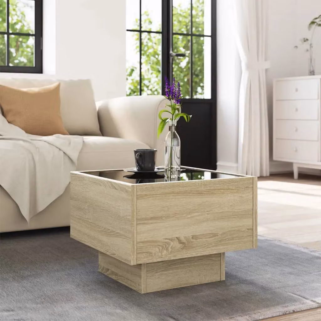 Berkfield Home Side Table with LED in Sonoma Oak Brown, W/D/H: 40 x 40 x 30 cm – 3