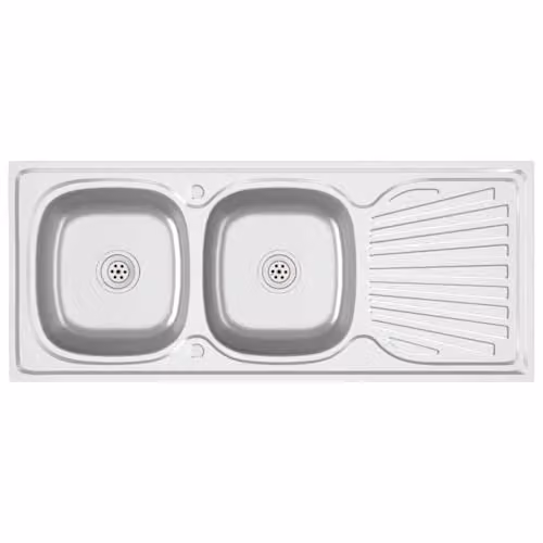 vidaXL Stainless Steel Double Kitchen Sink in Silver, W/D/H: 120 x 60 x 15.5 cm – 1