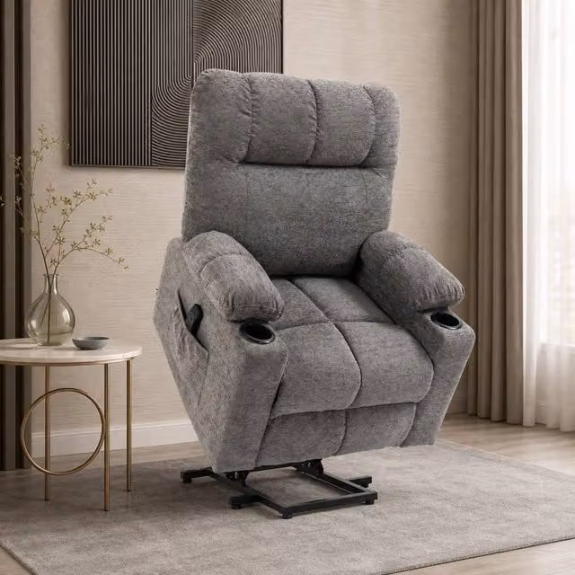 STILVORA Grey Fabric Power Lift Recliner Chair with Remote Control – 1