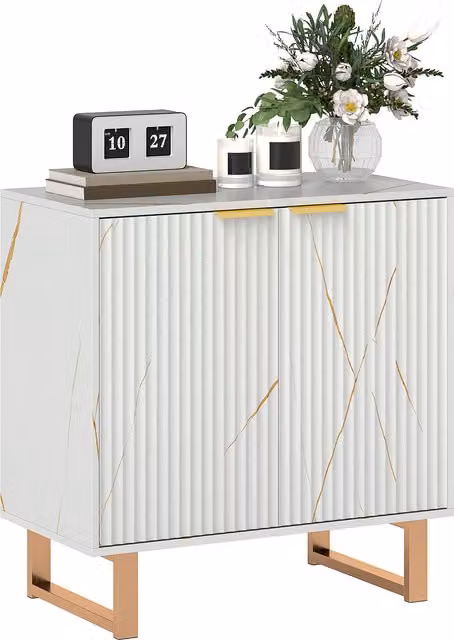 HOMCOM Elegant Modern Storage Sideboard in White and Gold-Tone – 1