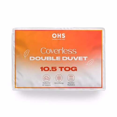 OHS Teddy Fleece 10.5 Tog Coverless Double Duvet and Pillowcase Set, White/Beige, W/D/H: 200 x 200 cm – 3