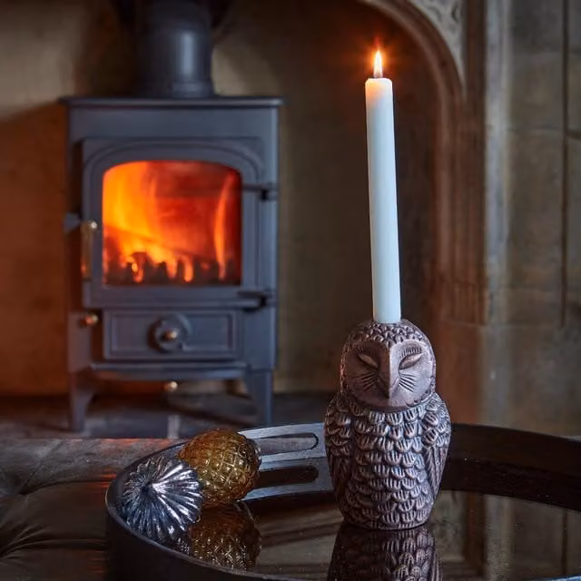 Ivyline Cast Aluminium Owl Candle Holder in Antique Bronze, H14.5 x W7.5 cm