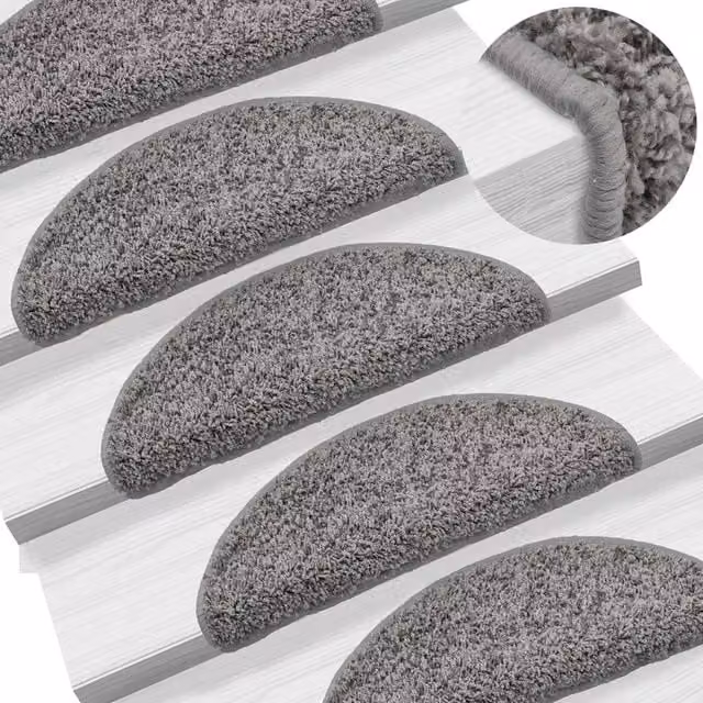 Berkfield Home Self-Adhesive Non-Slip Stair Mats, 10 Pack, Grey, W: 56 cm, D: 17 cm, H: 3 cm – 1