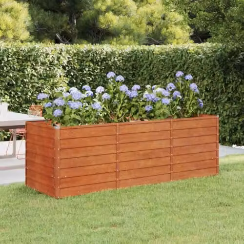vidaXL Corten Steel Raised Garden Bed in Brown, W: 240 cm, D: 80 cm, H: 77 cm – 2