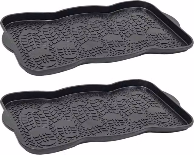 NESTLUNE Set of 2 Multi Purpose Black Plastic Boot and Shoe Trays – 1