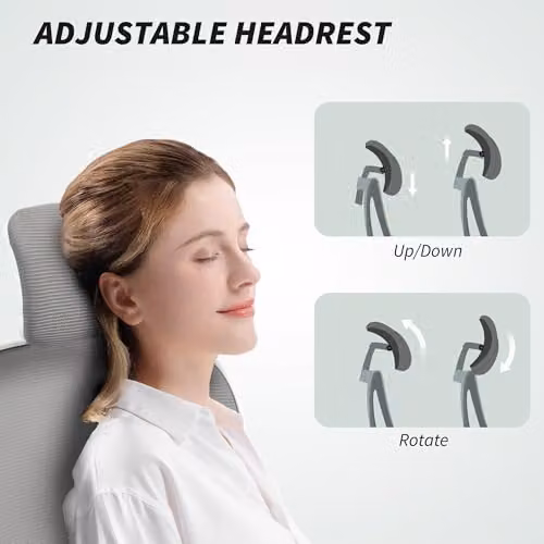 HOMCOM Executive Mesh Office Chair with Headrest and Armrests in Grey – 3